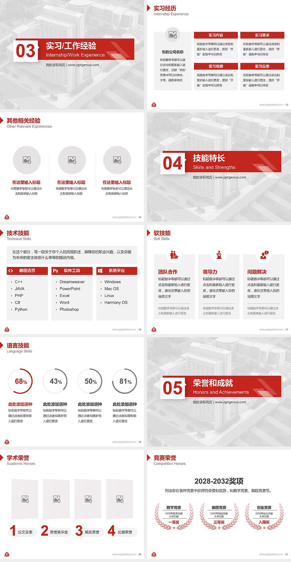中国医科大学教师/学生通用个人简历PPT模板下载4:3格式幻灯片预览图3