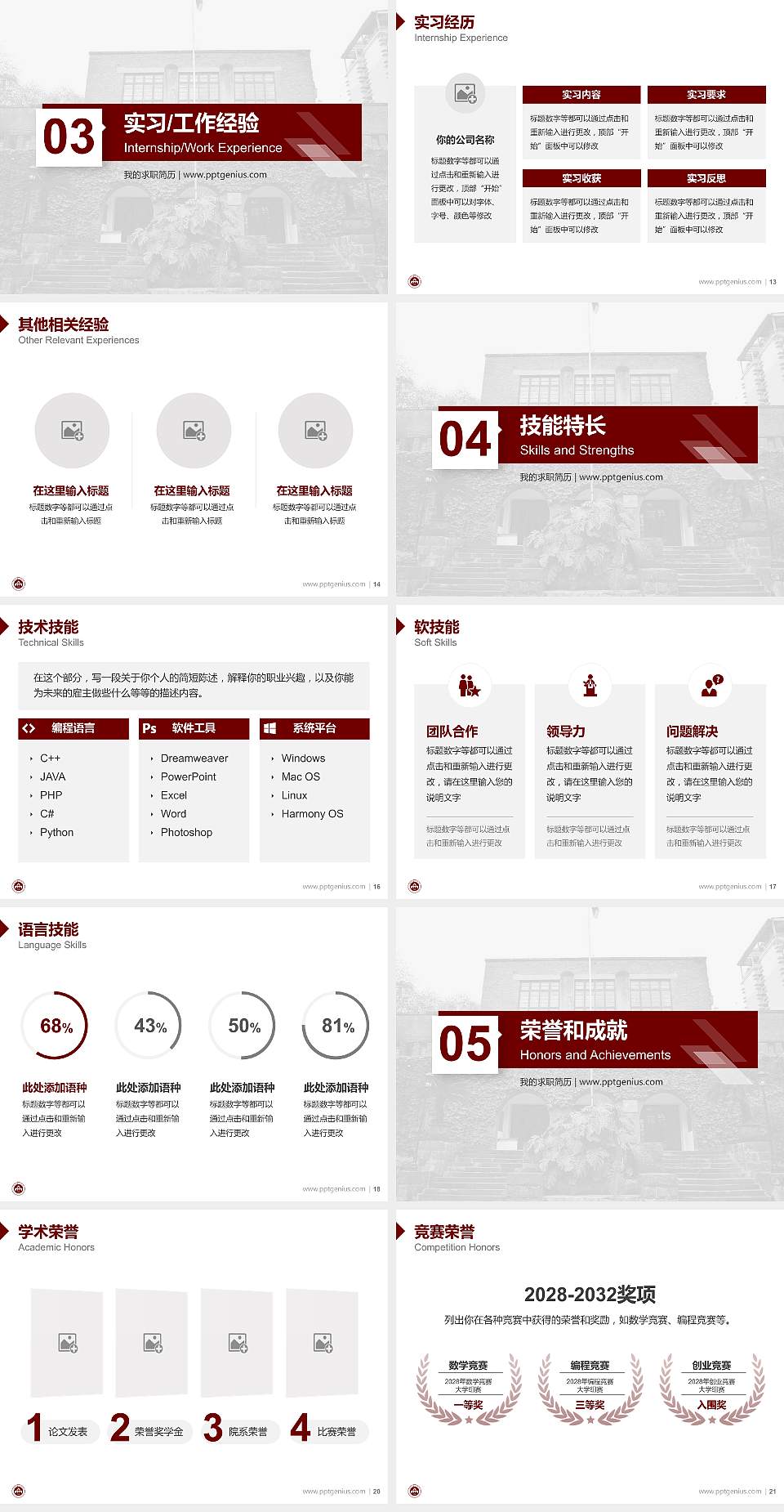 四川美术学院教师/学生通用个人简历PPT模板下载4:3格式幻灯片预览图3