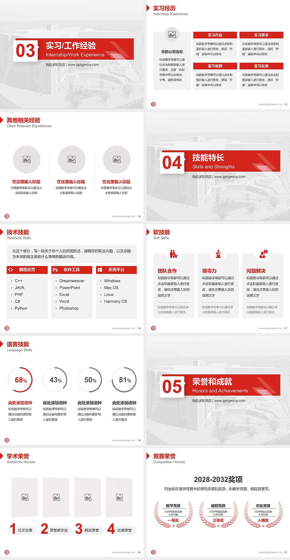 商洛学院教师/学生通用个人简历PPT模板下载4:3格式幻灯片预览图3
