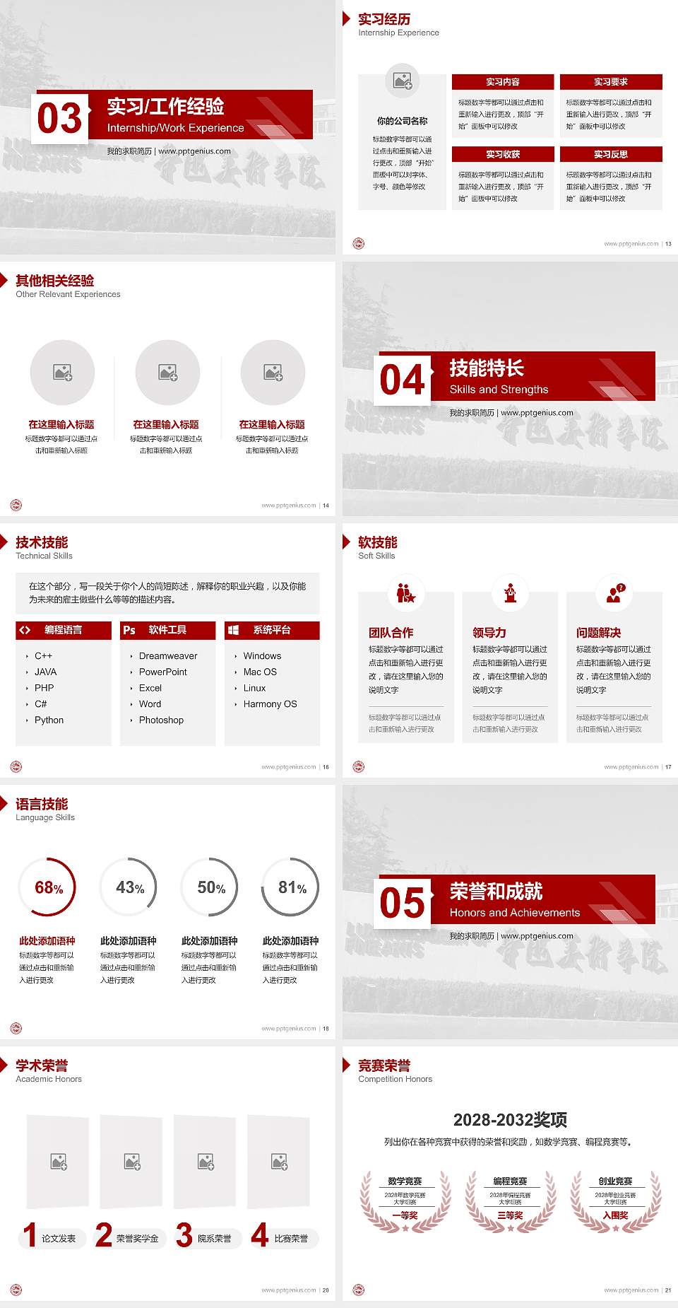 鲁迅美术学院教师/学生通用个人简历PPT模板下载4:3格式幻灯片预览图3