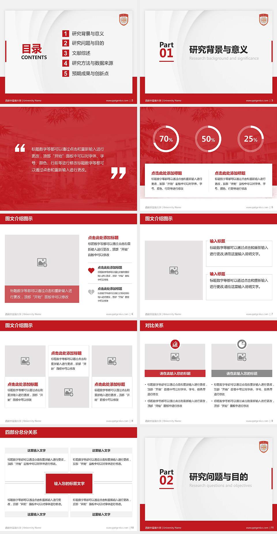 西安外国语大学硕士研究生/本科生毕业论文答辩/开题报告通用PPT模板下载4:3格式幻灯片预览图2