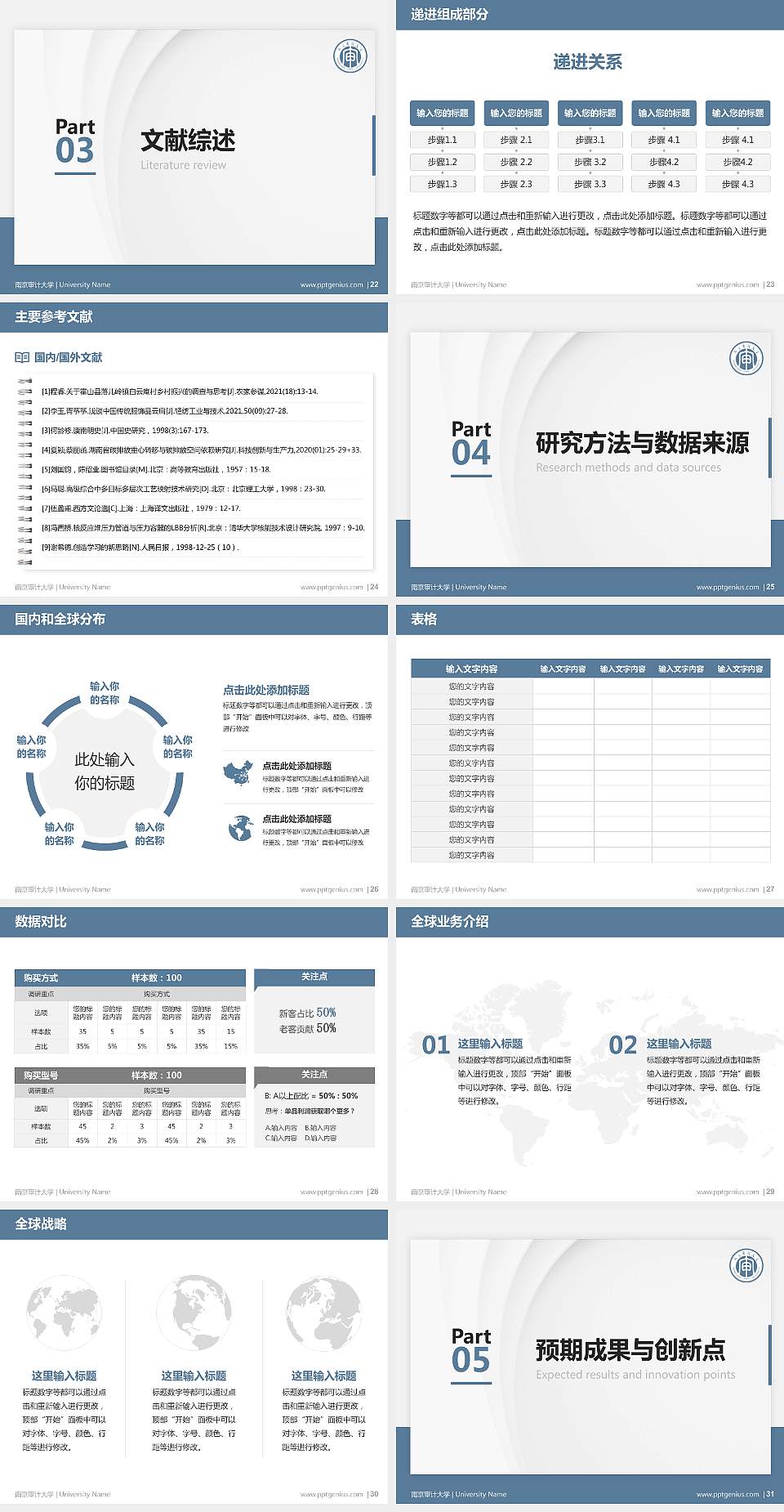 南京审计大学硕士研究生/本科生毕业论文答辩/开题报告通用PPT模板下载4:3格式幻灯片预览图4