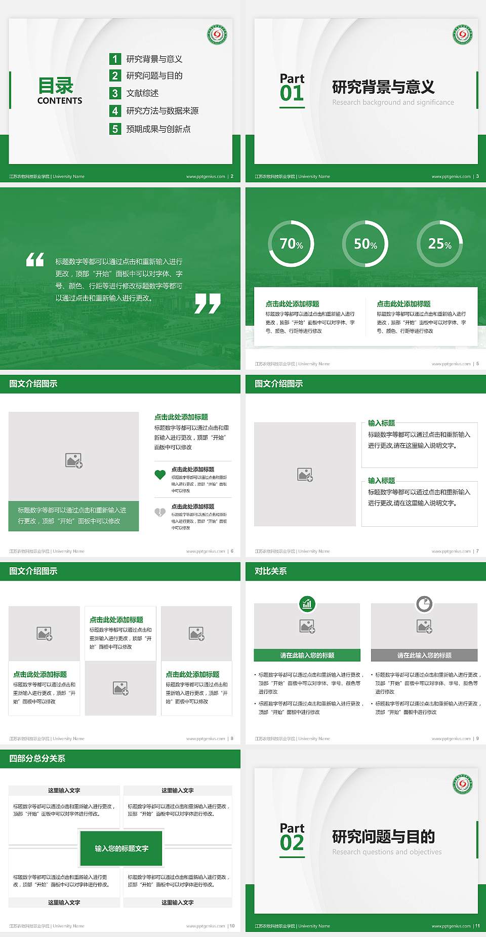 江苏农牧科技职业学院硕士研究生/本科生毕业论文答辩/开题报告通用PPT模板下载4:3格式幻灯片预览图2