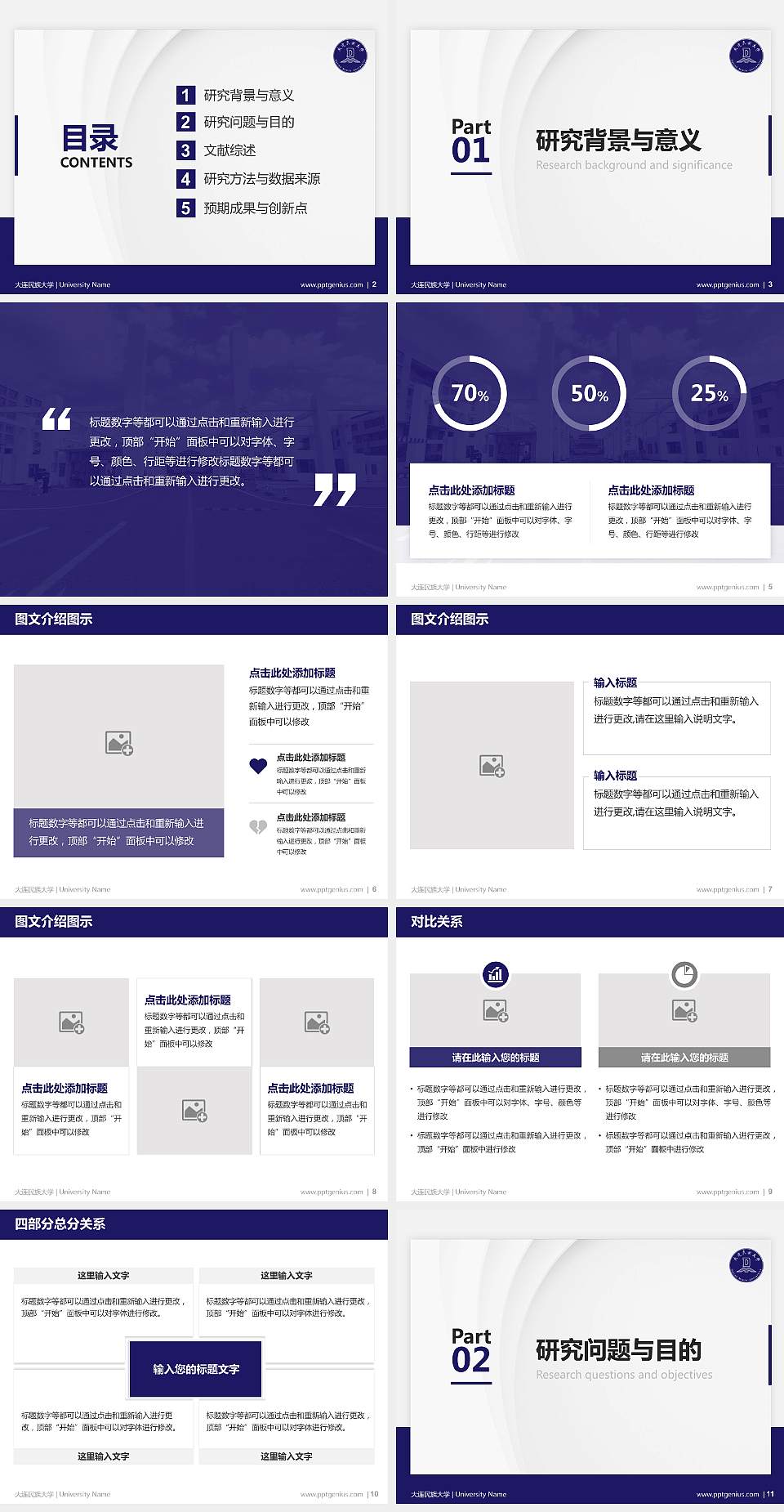 大连民族大学硕士研究生/本科生毕业论文答辩/开题报告通用PPT模板下载4:3格式幻灯片预览图2