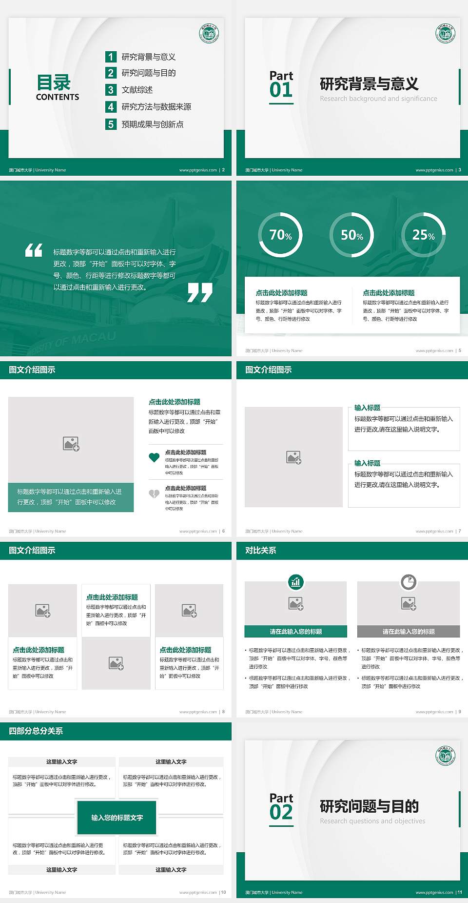 澳门城市大学硕士研究生/本科生毕业论文答辩/开题报告通用PPT模板下载4:3格式幻灯片预览图2