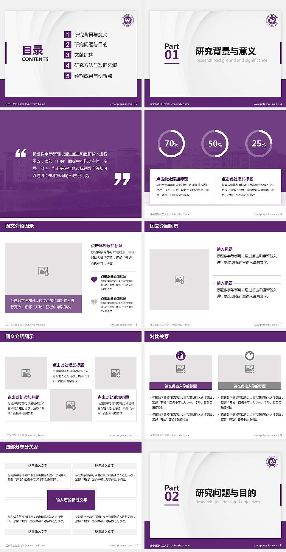 辽宁石油化工大学硕士研究生/本科生毕业论文答辩/开题报告通用PPT模板下载4:3格式幻灯片预览图2