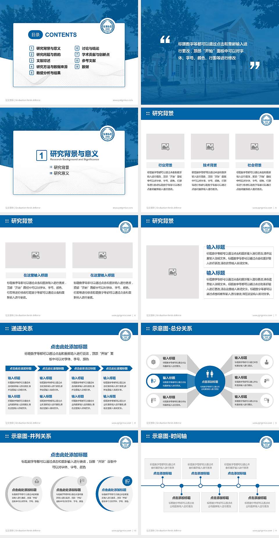 上海外国语大学论文答辩标准PPT模板4:3格式幻灯片预览图2