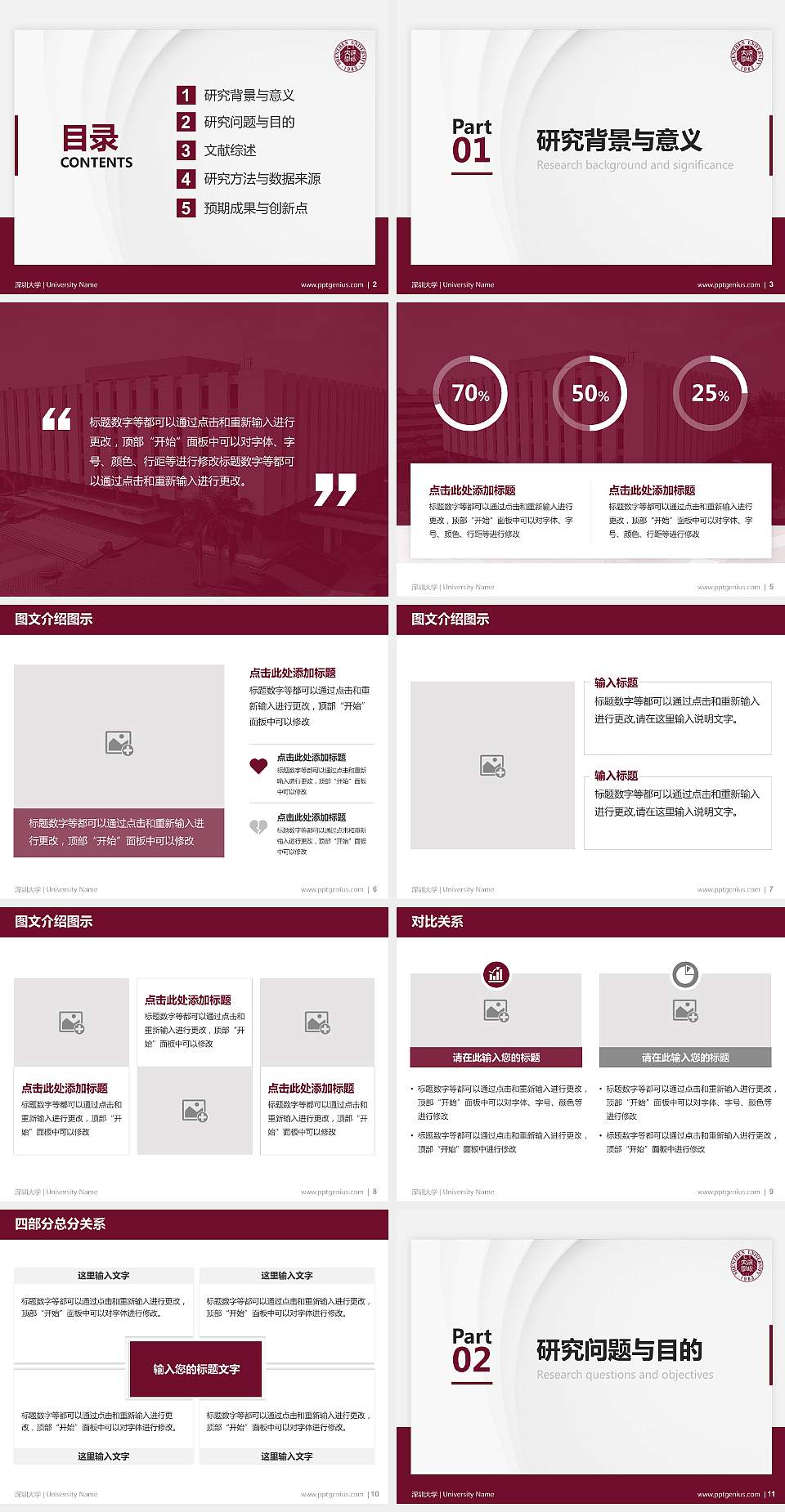 深圳大学硕士研究生/本科生毕业论文答辩/开题报告通用PPT模板下载4:3格式幻灯片预览图2