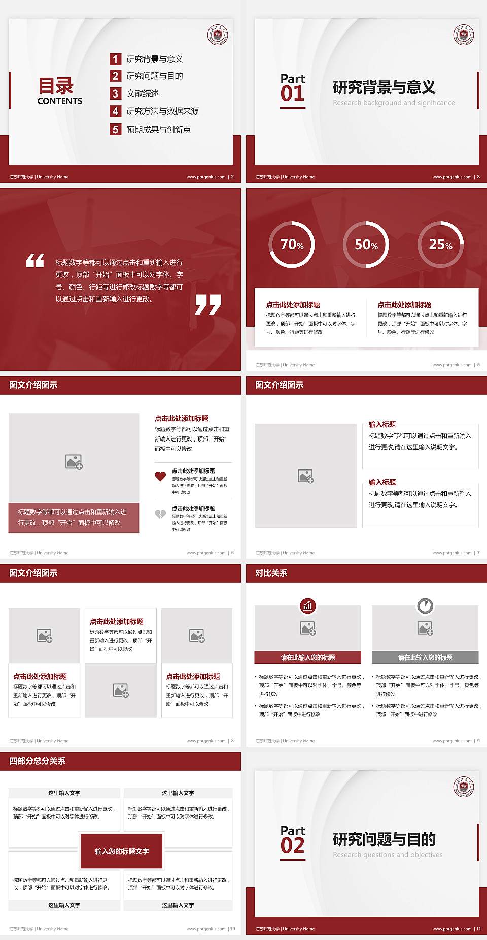 江苏师范大学硕士研究生/本科生毕业论文答辩/开题报告通用PPT模板下载4:3格式幻灯片预览图2