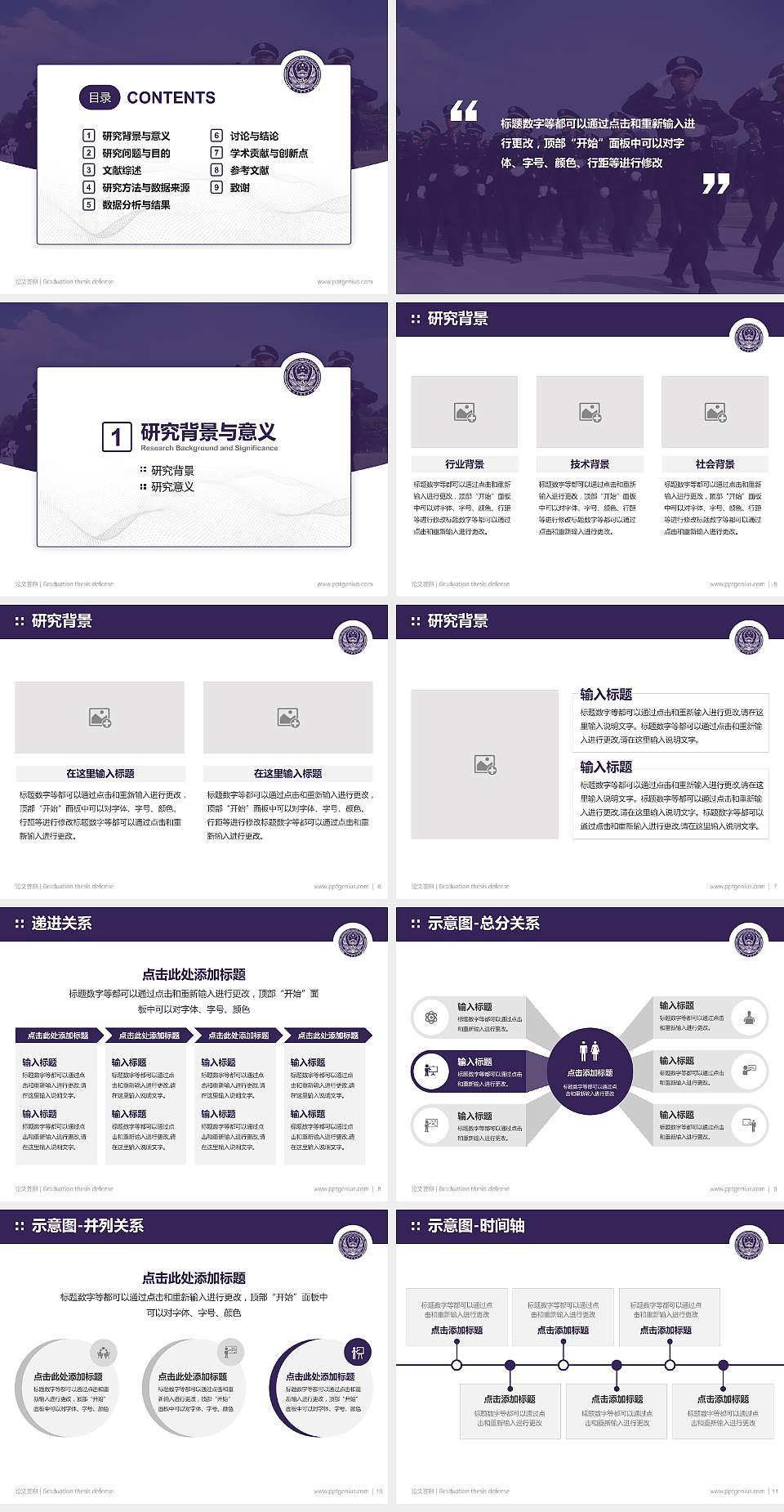 山东警察学院论文答辩标准PPT模板4:3格式幻灯片预览图2