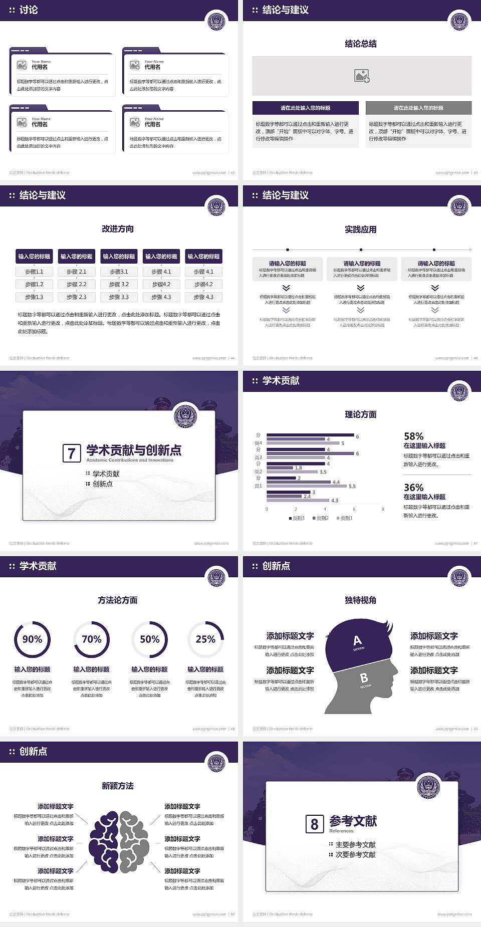 山东警察学院论文答辩标准PPT模板4:3格式幻灯片预览图6