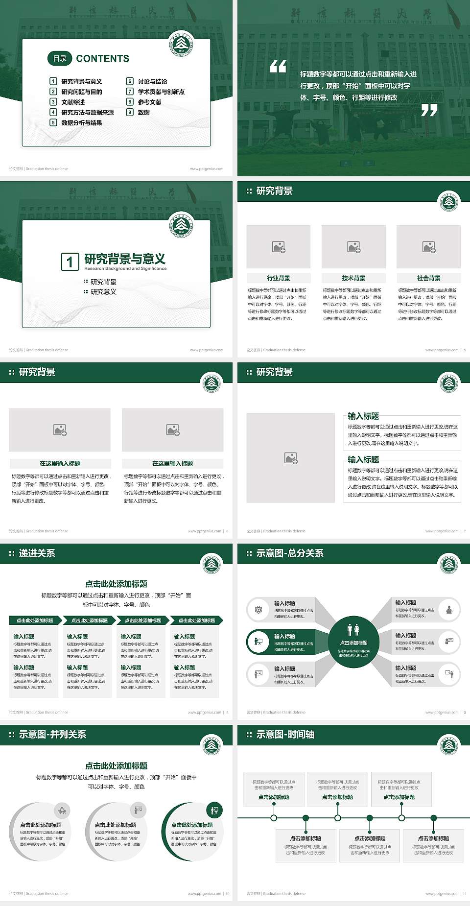 北京林业大学论文答辩标准PPT模板4:3格式幻灯片预览图2