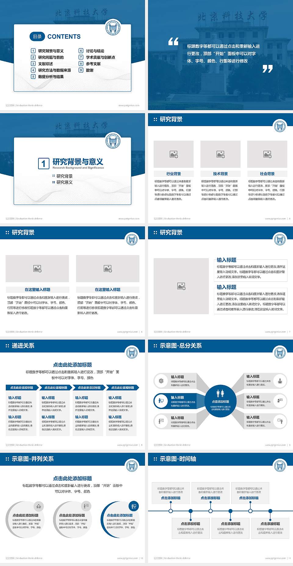 北京科技大学论文答辩标准PPT模板4:3格式幻灯片预览图2