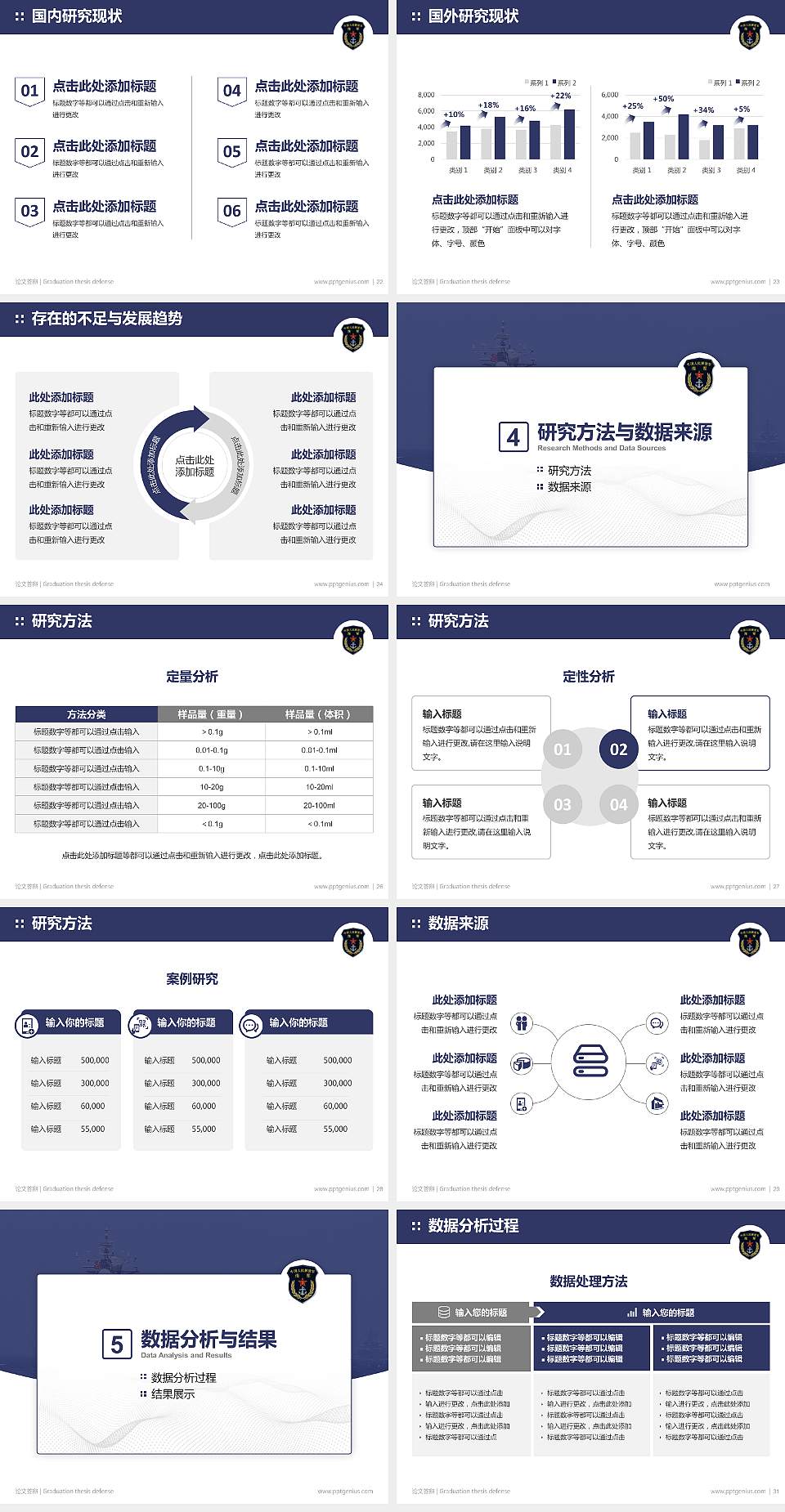 海军勤务学院论文答辩标准PPT模板4:3格式幻灯片预览图4