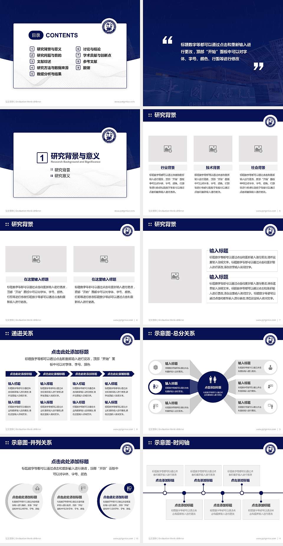 中国石油大学（华东）论文答辩标准PPT模板4:3格式幻灯片预览图2
