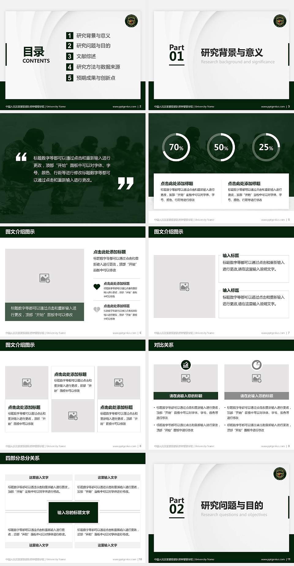 中国人民武装警察部队特种警察学院硕士研究生/本科生毕业论文答辩/开题报告通用PPT模板下载4:3格式幻灯片预览图2