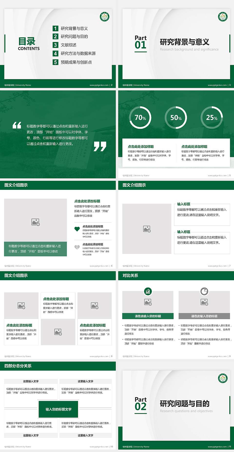 桂林医学院硕士研究生/本科生毕业论文答辩/开题报告通用PPT模板下载4:3格式幻灯片预览图2