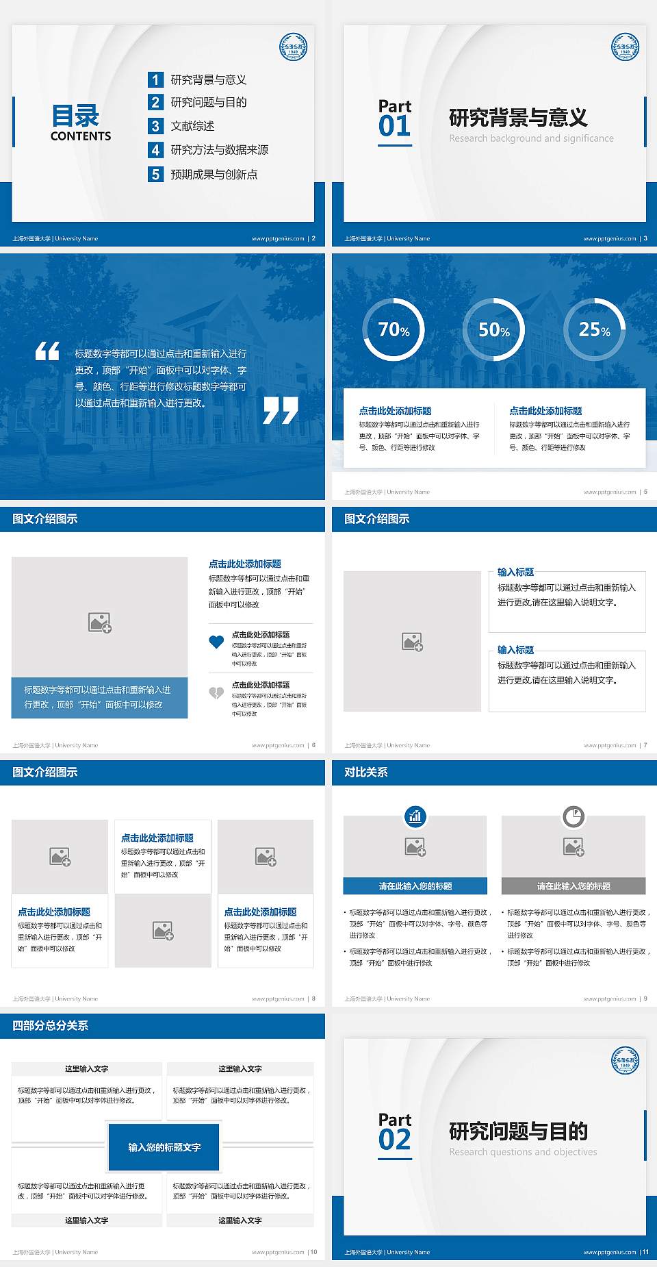 上海外国语大学硕士研究生/本科生毕业论文答辩/开题报告通用PPT模板下载4:3格式幻灯片预览图2