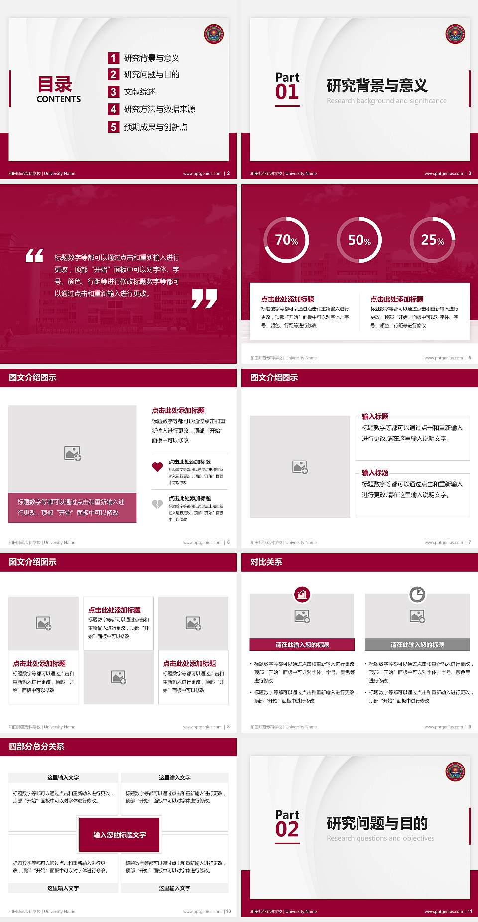 和田师范专科学校硕士研究生/本科生毕业论文答辩/开题报告通用PPT模板下载4:3格式幻灯片预览图2