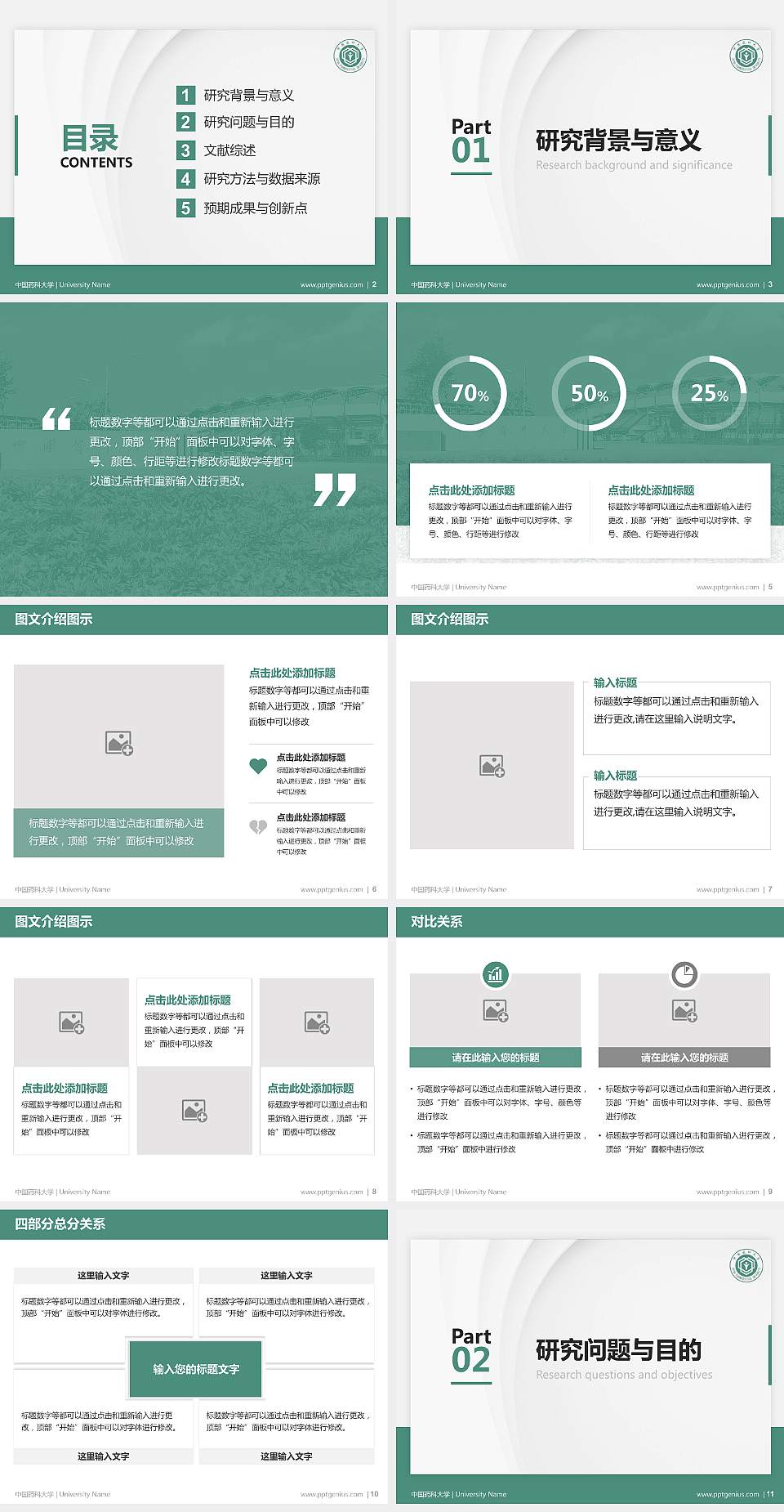 中国药科大学硕士研究生/本科生毕业论文答辩/开题报告通用PPT模板下载4:3格式幻灯片预览图2