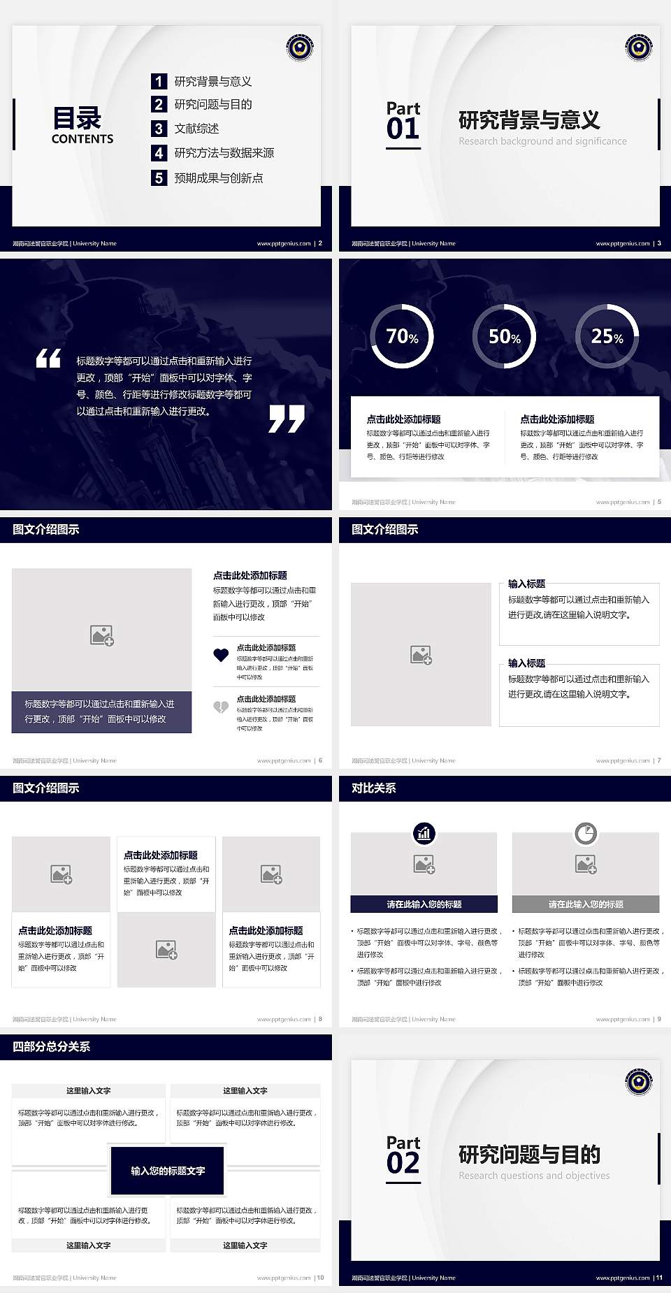 湖南司法警官职业学院硕士研究生/本科生毕业论文答辩/开题报告通用PPT模板下载4:3格式幻灯片预览图2