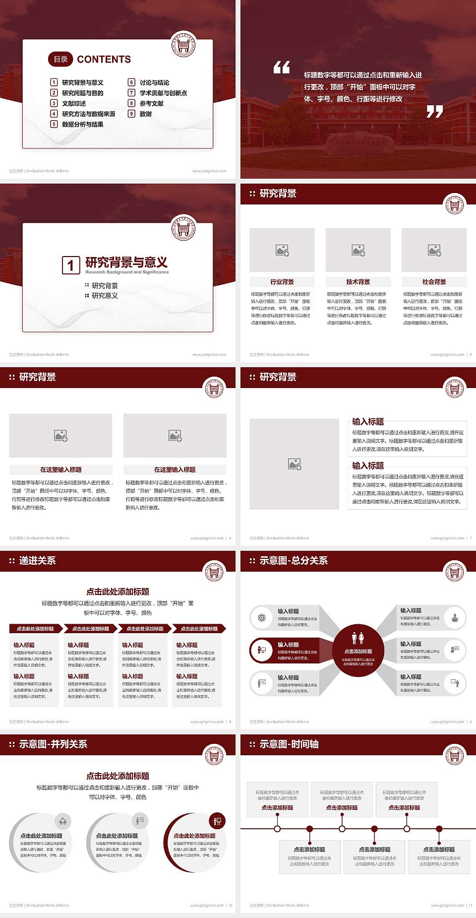 北京科技大学天津学院论文答辩标准PPT模板4:3格式幻灯片预览图2