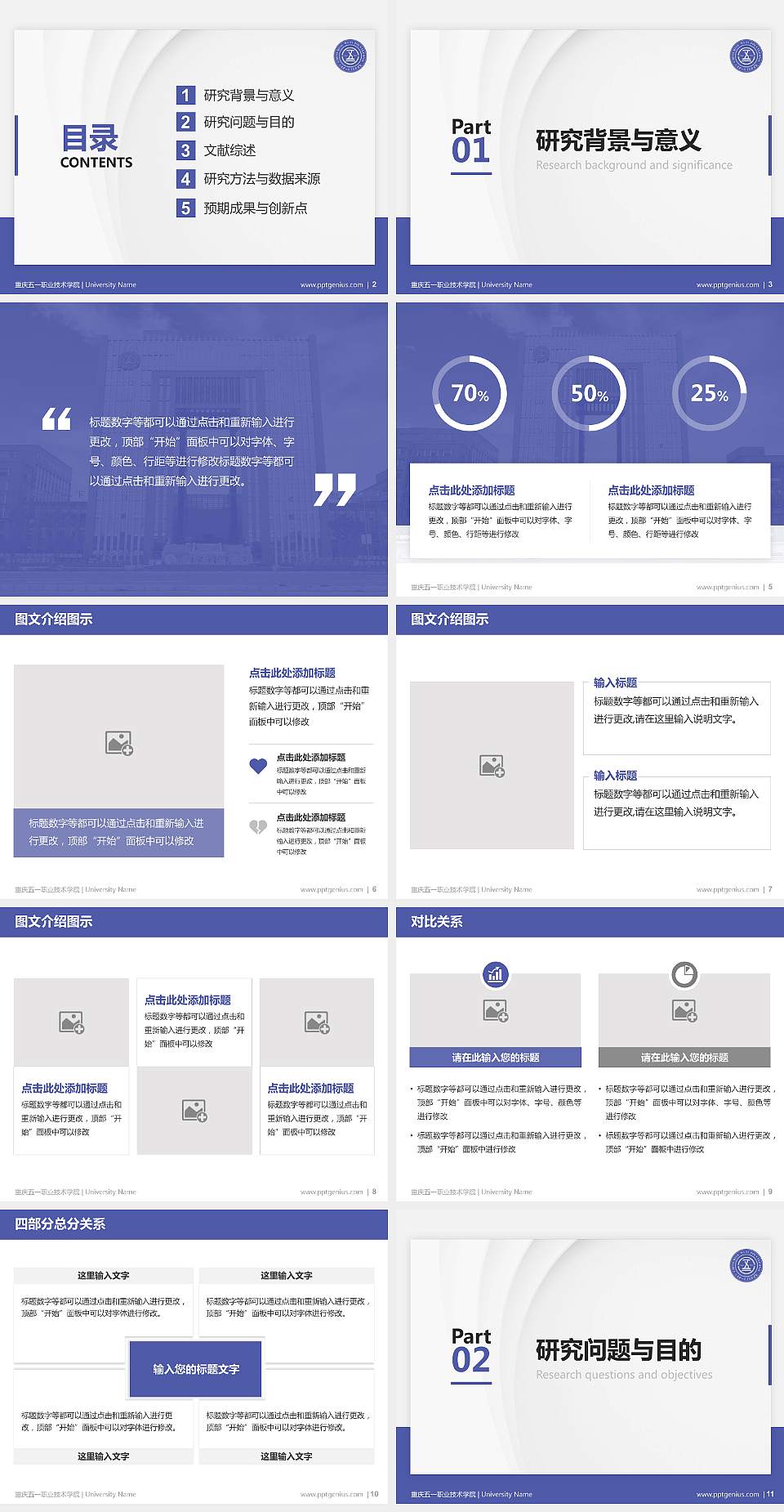 重庆五一职业技术学院硕士研究生/本科生毕业论文答辩/开题报告通用PPT模板下载4:3格式幻灯片预览图2