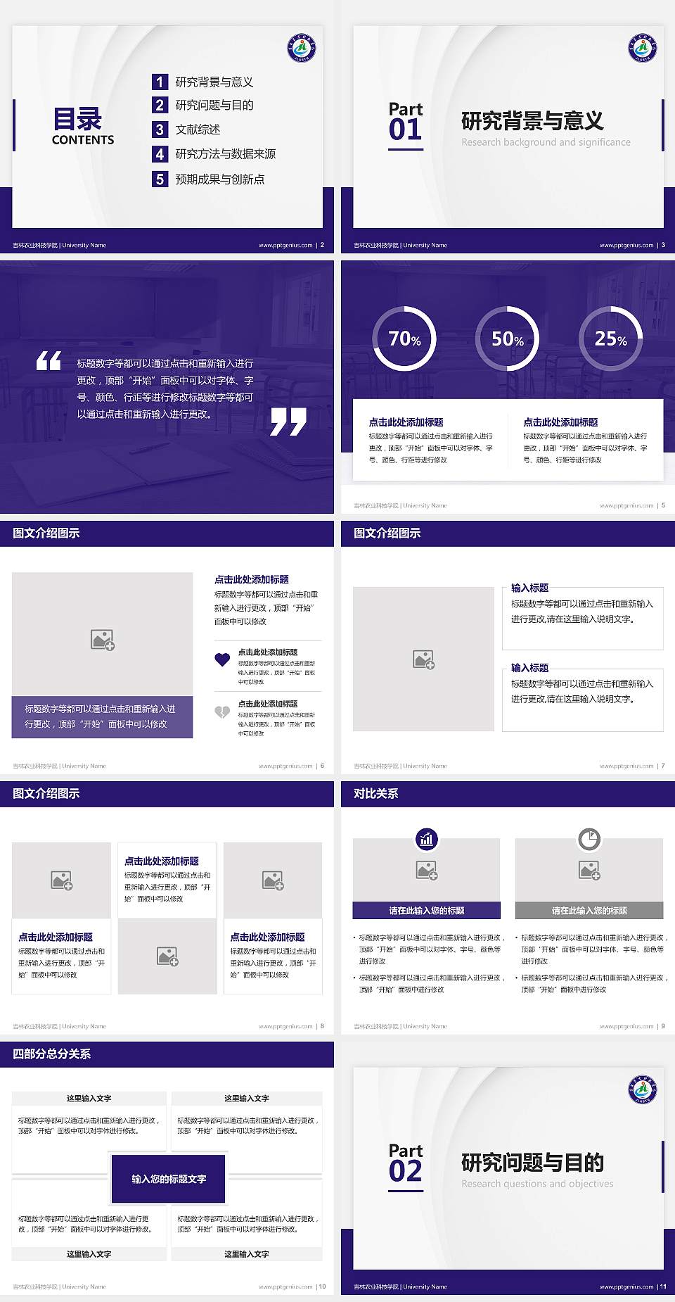 吉林农业科技学院硕士研究生/本科生毕业论文答辩/开题报告通用PPT模板下载4:3格式幻灯片预览图2