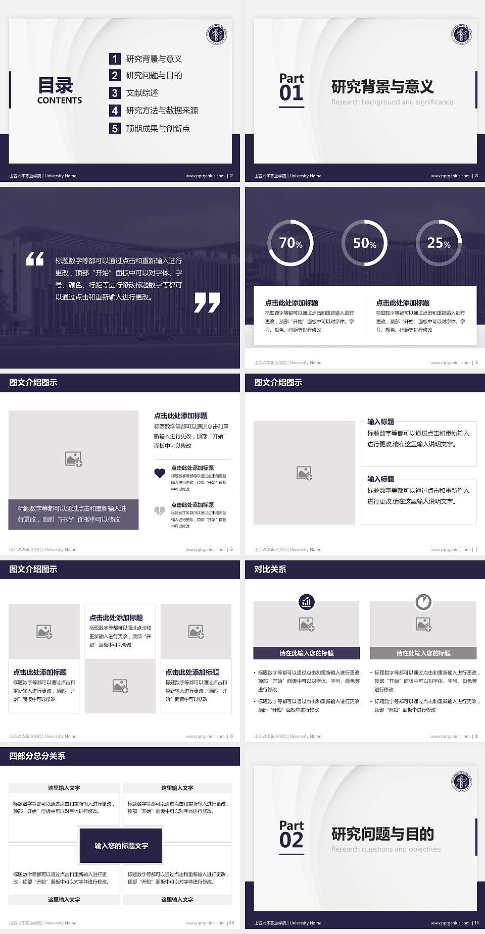 山西兴华职业学院硕士研究生/本科生毕业论文答辩/开题报告通用PPT模板下载4:3格式幻灯片预览图2