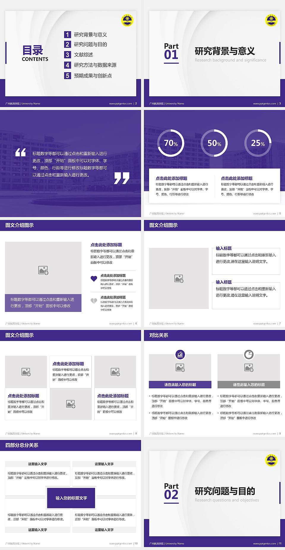 广州航海学院硕士研究生/本科生毕业论文答辩/开题报告通用PPT模板下载4:3格式幻灯片预览图2