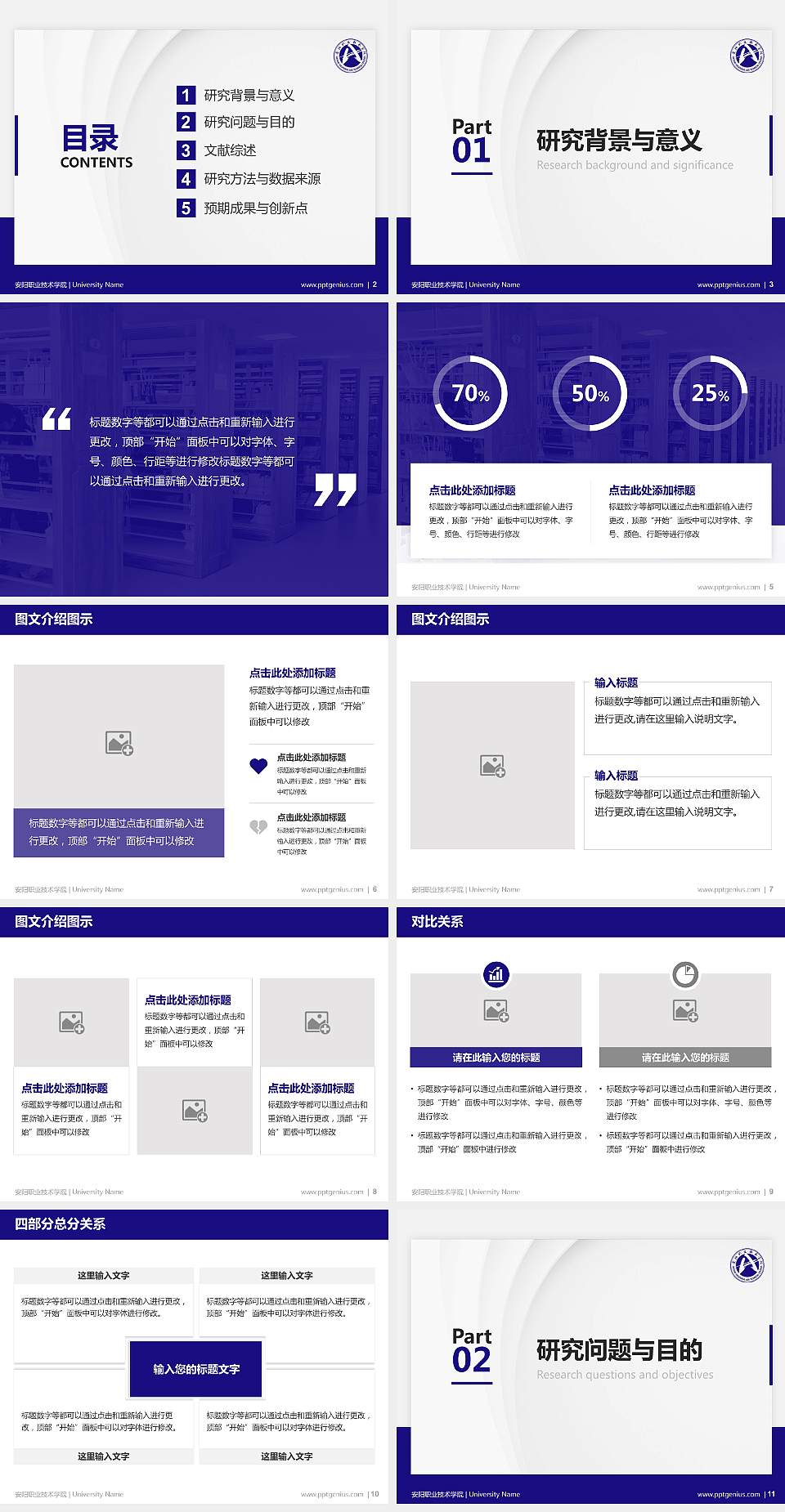 安阳职业技术学院硕士研究生/本科生毕业论文答辩/开题报告通用PPT模板下载4:3格式幻灯片预览图2