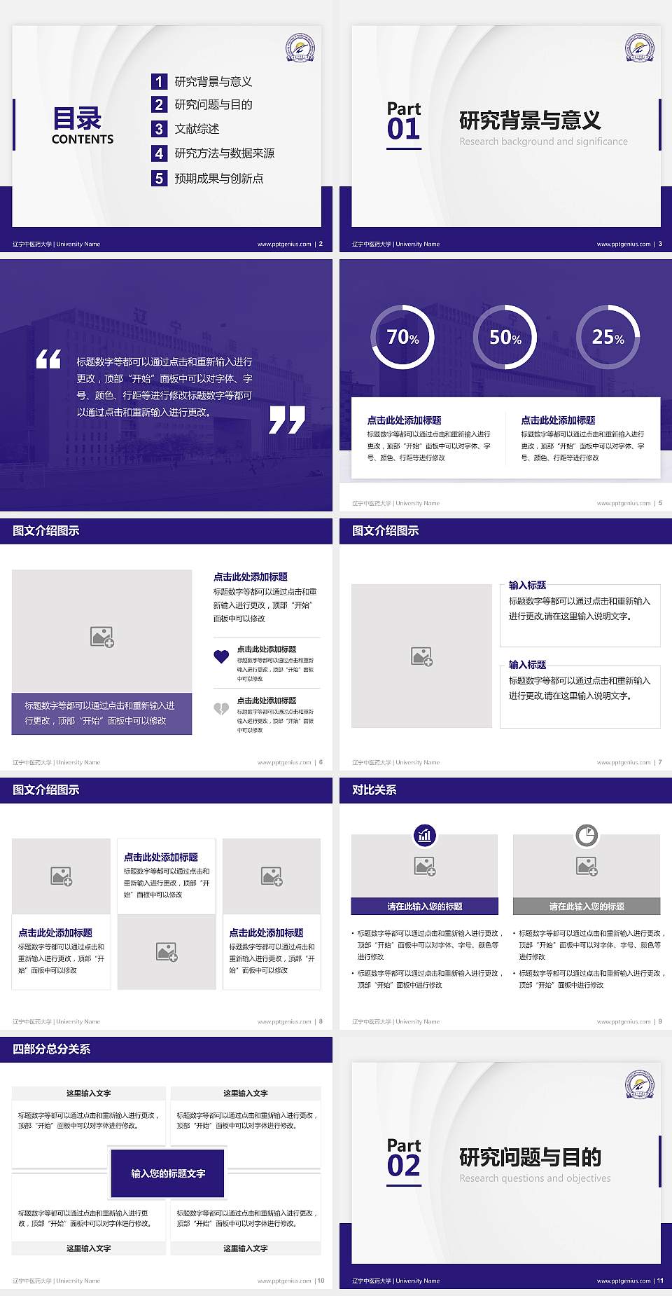 辽宁中医药大学硕士研究生/本科生毕业论文答辩/开题报告通用PPT模板下载4:3格式幻灯片预览图2