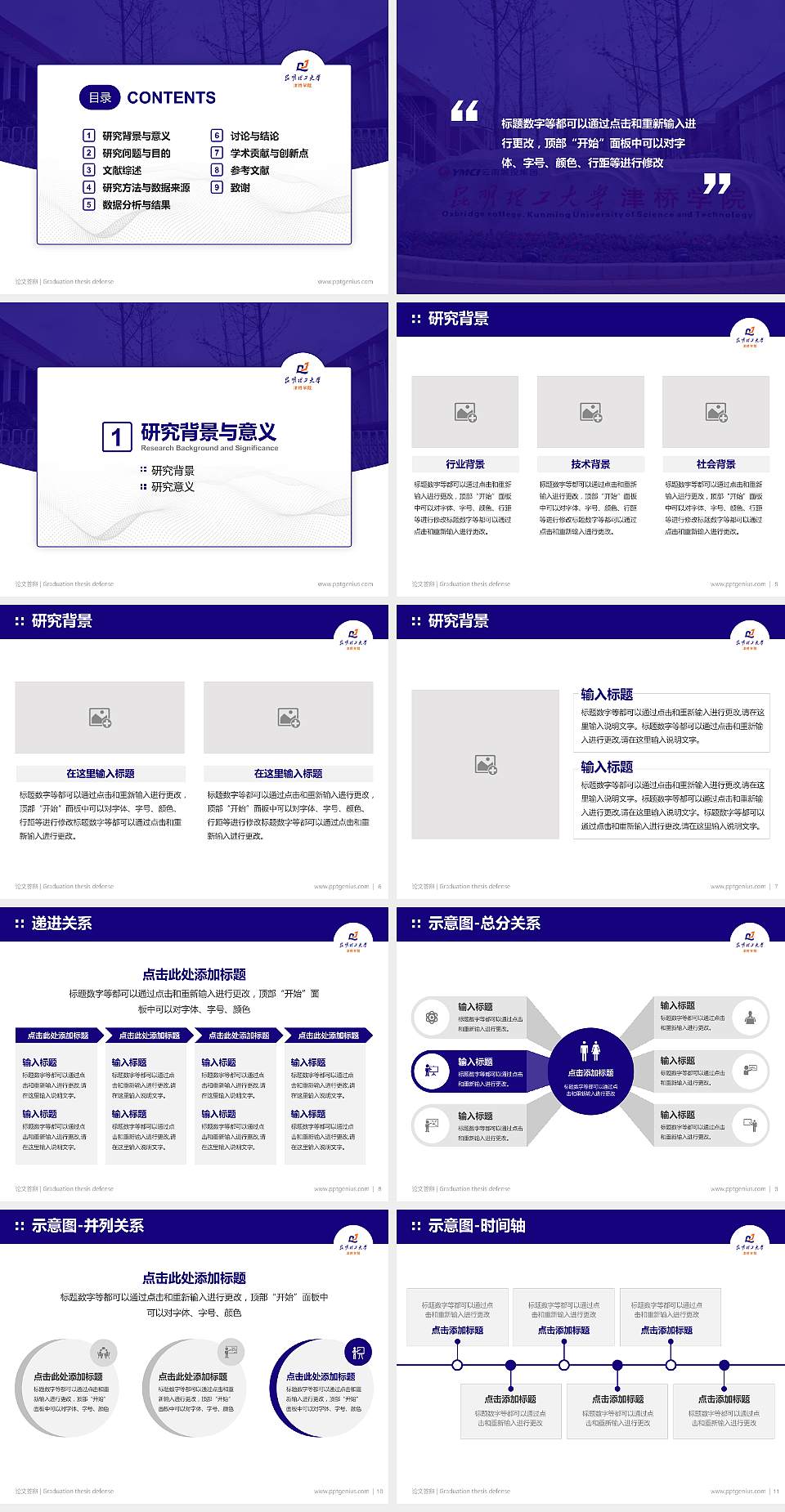 昆明理工大学津桥学院论文答辩标准PPT模板4:3格式幻灯片预览图2