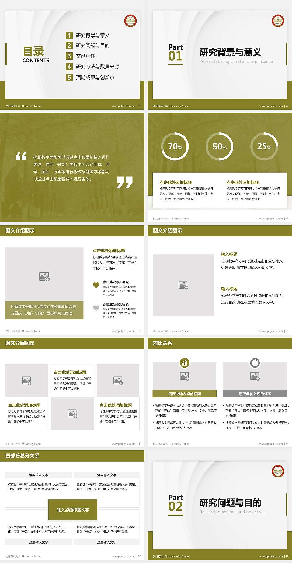 沈阳药科大学硕士研究生/本科生毕业论文答辩/开题报告通用PPT模板下载4:3格式幻灯片预览图2