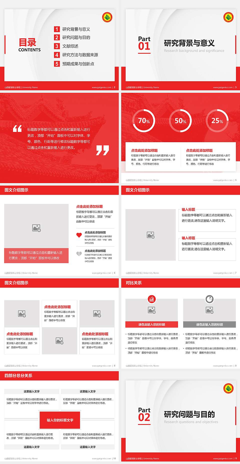 山西管理职业学院硕士研究生/本科生毕业论文答辩/开题报告通用PPT模板下载4:3格式幻灯片预览图2