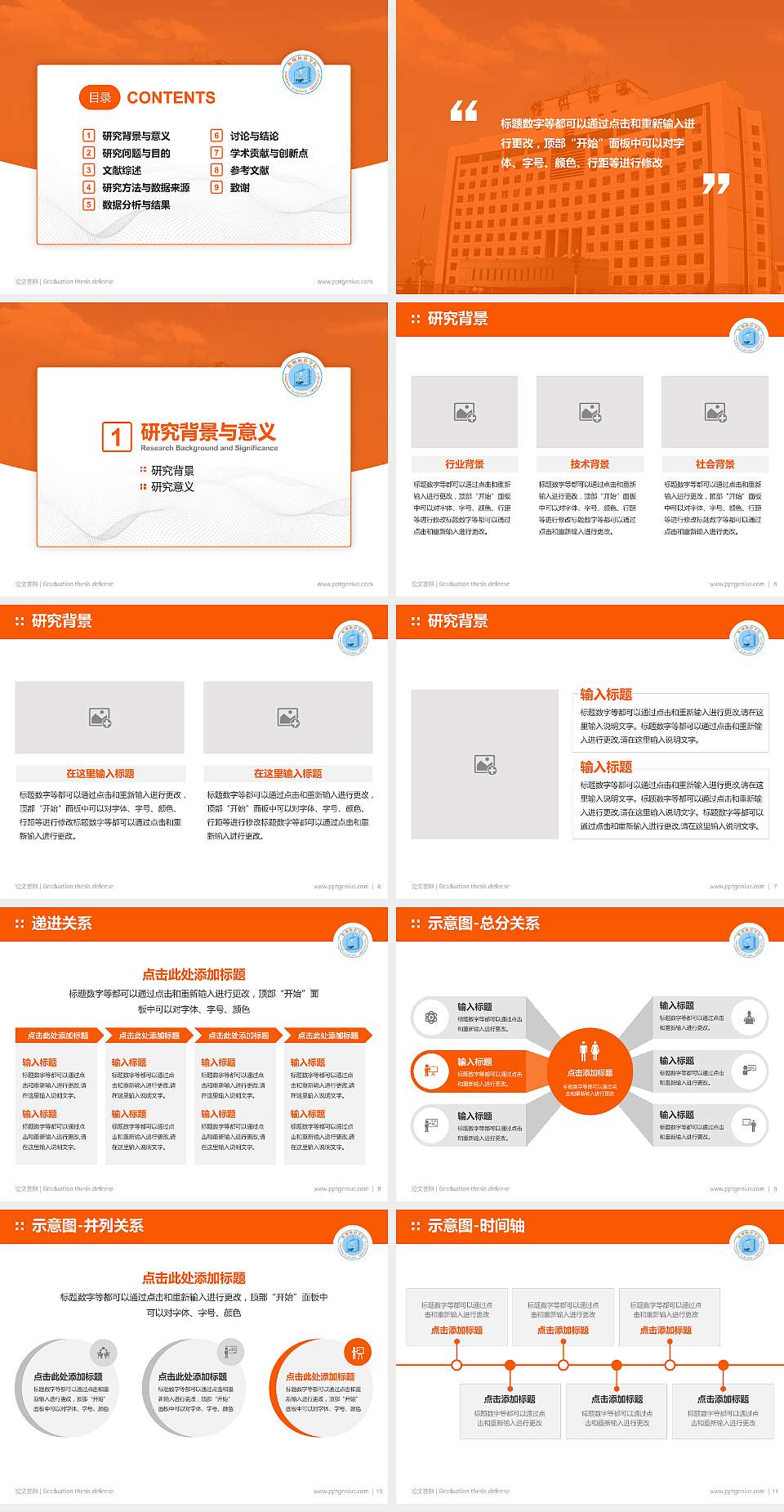 忻州师范学院论文答辩标准PPT模板4:3格式幻灯片预览图2