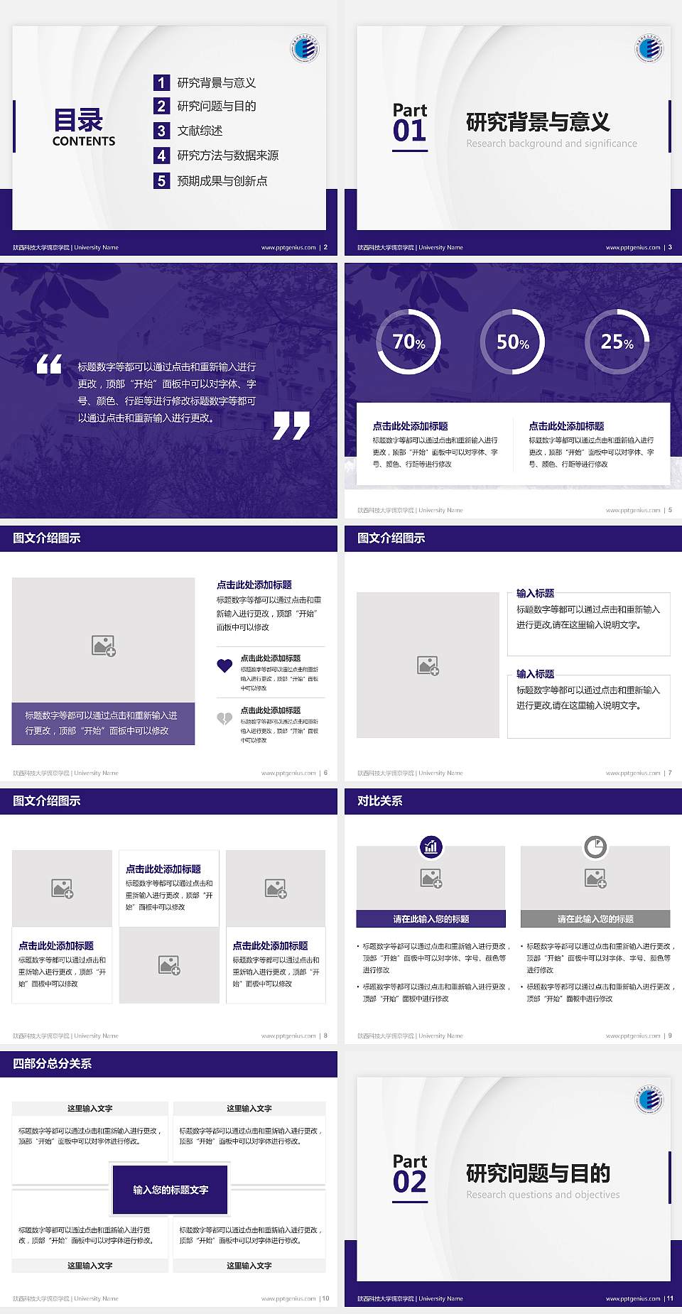 陕西科技大学镐京学院硕士研究生/本科生毕业论文答辩/开题报告通用PPT模板下载4:3格式幻灯片预览图2