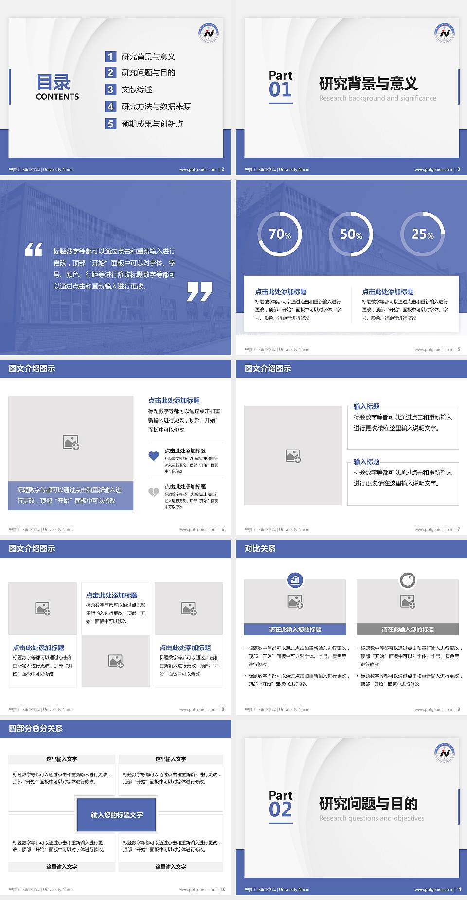 宁夏工业职业学院硕士研究生/本科生毕业论文答辩/开题报告通用PPT模板下载4:3格式幻灯片预览图2