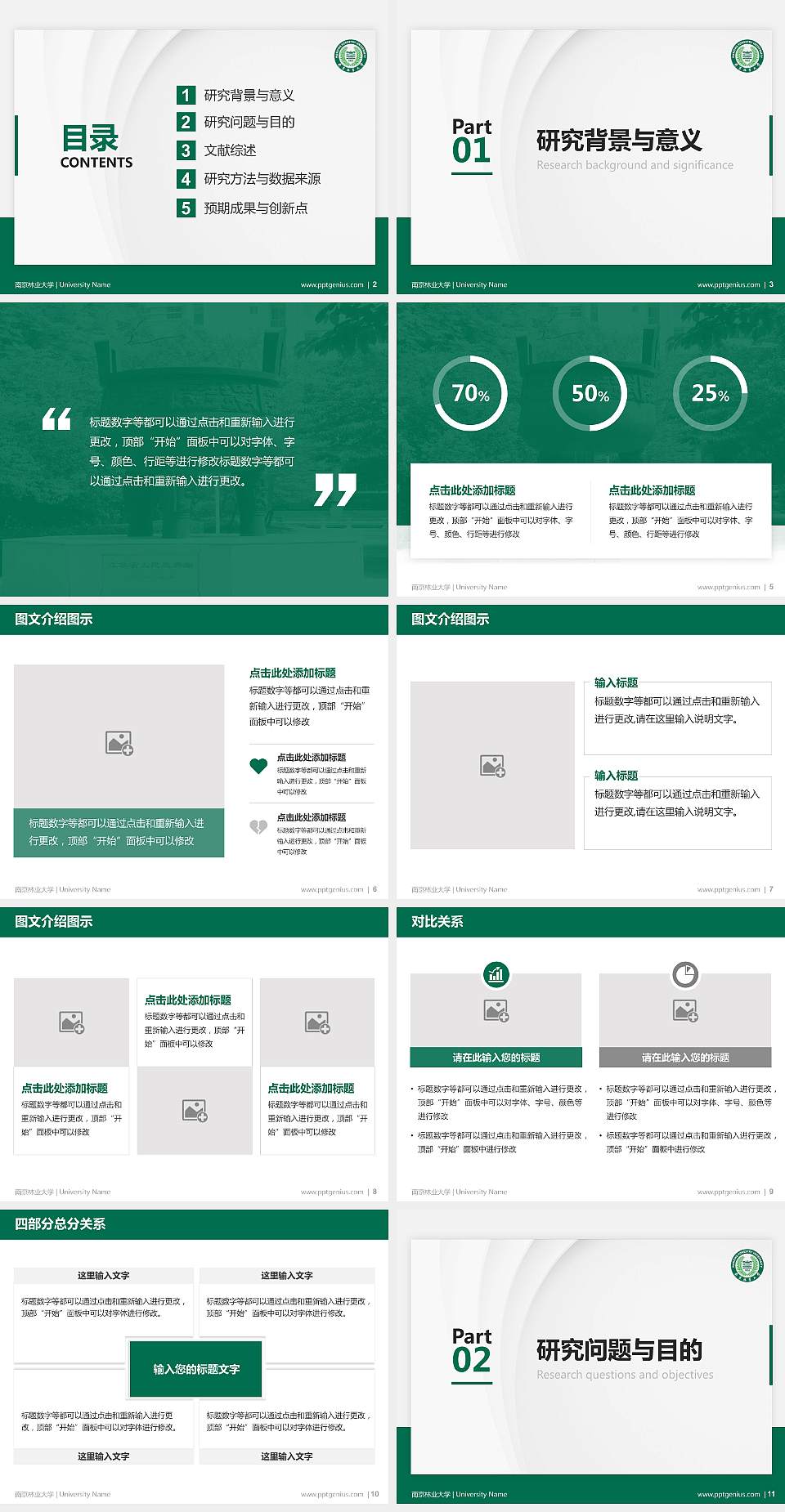 南京林业大学硕士研究生/本科生毕业论文答辩/开题报告通用PPT模板下载4:3格式幻灯片预览图2