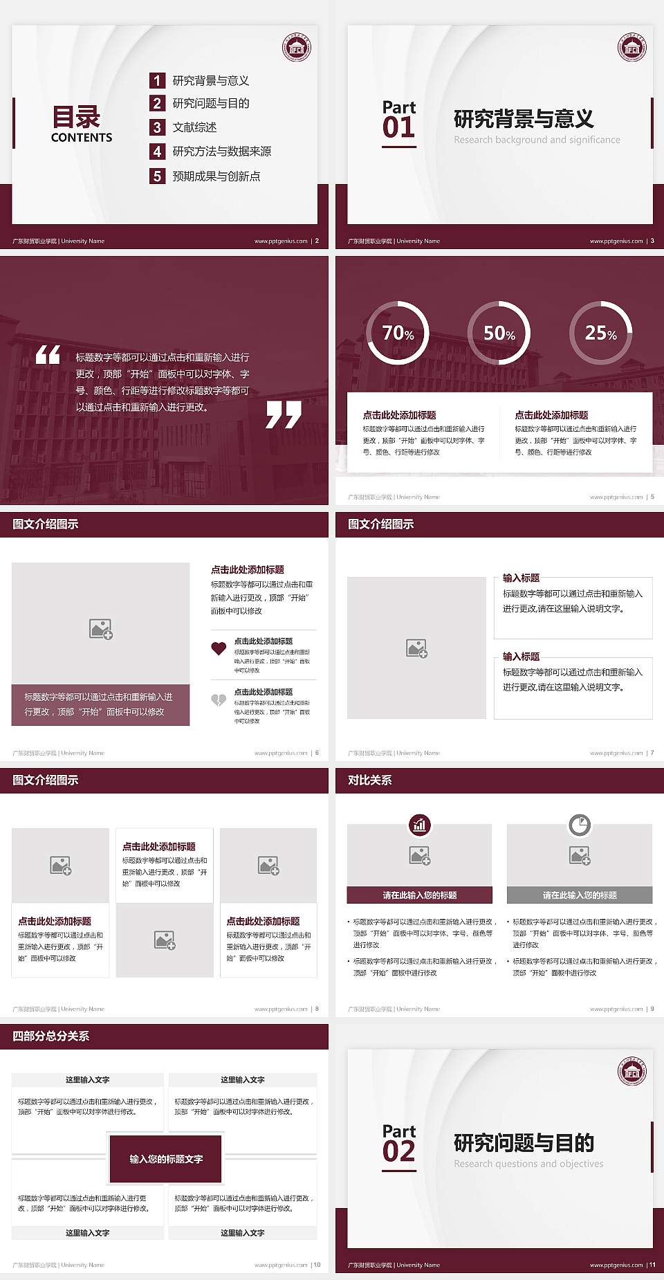 广东财贸职业学院硕士研究生/本科生毕业论文答辩/开题报告通用PPT模板下载4:3格式幻灯片预览图2