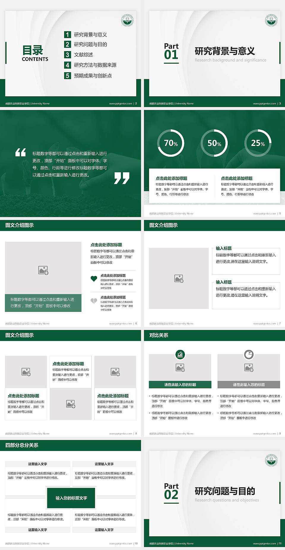 成都农业科技职业学院硕士研究生/本科生毕业论文答辩/开题报告通用PPT模板下载4:3格式幻灯片预览图2