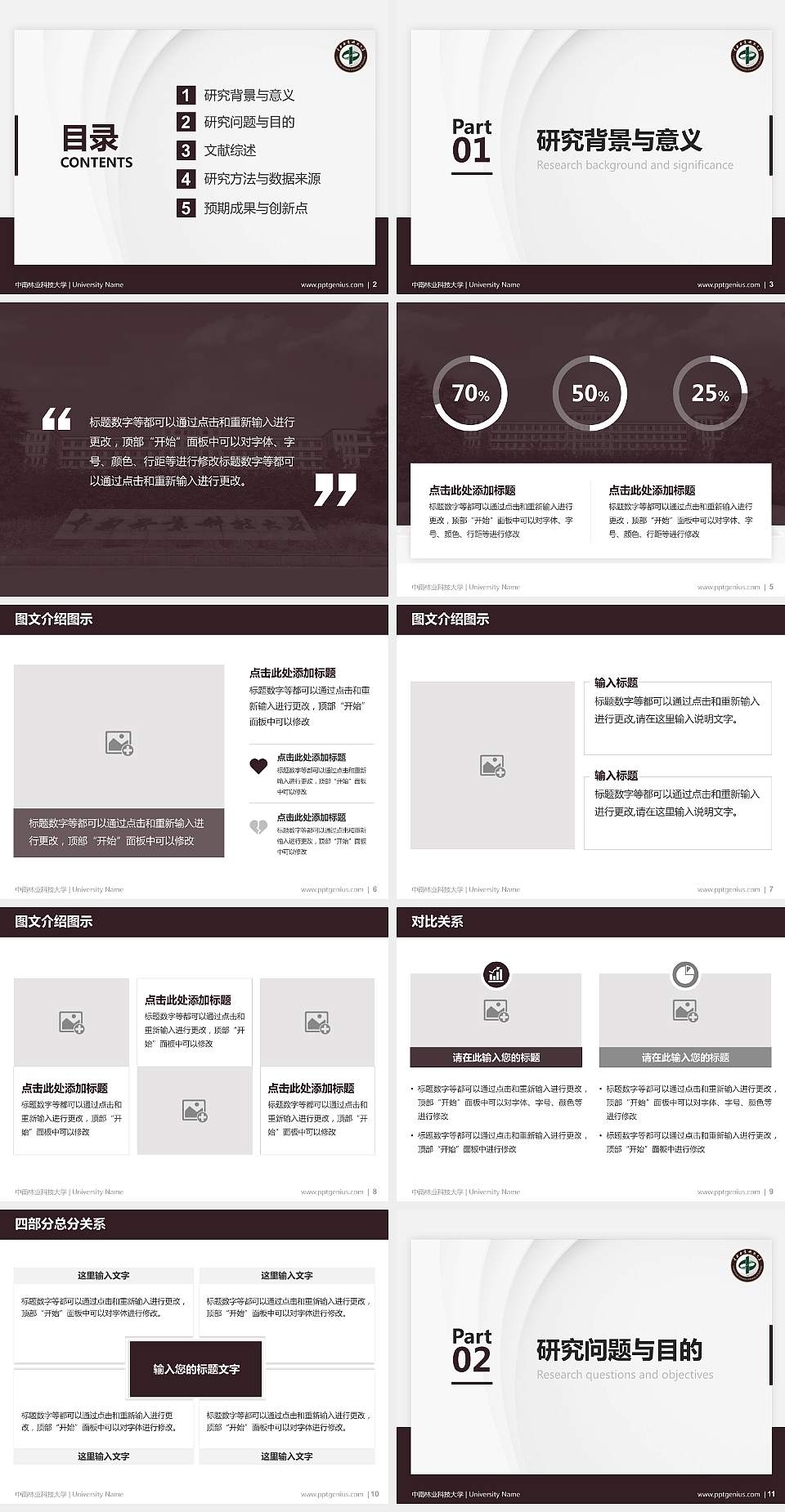 中南林业科技大学硕士研究生/本科生毕业论文答辩/开题报告通用PPT模板下载4:3格式幻灯片预览图2