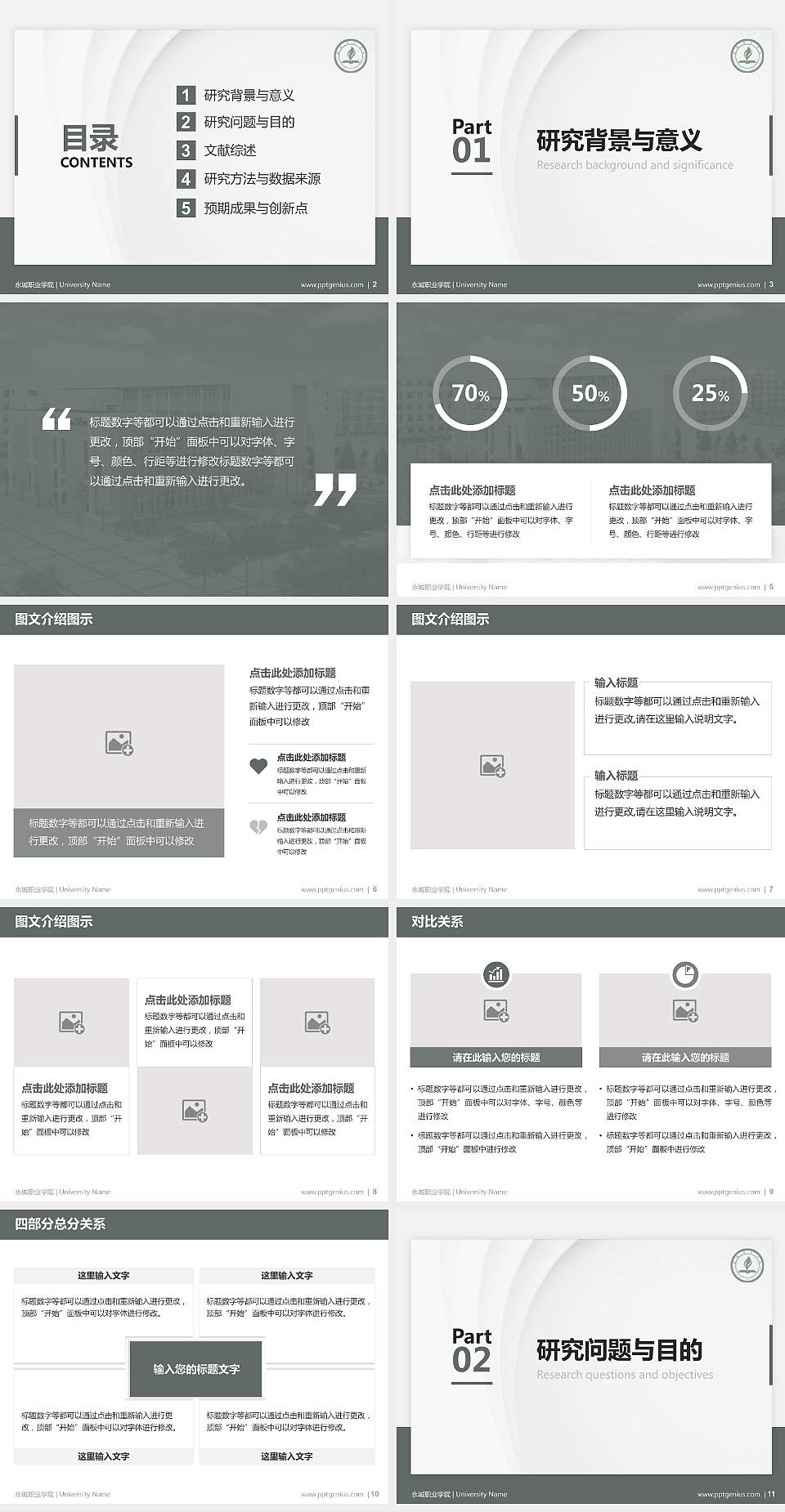 永城职业学院硕士研究生/本科生毕业论文答辩/开题报告通用PPT模板下载4:3格式幻灯片预览图2