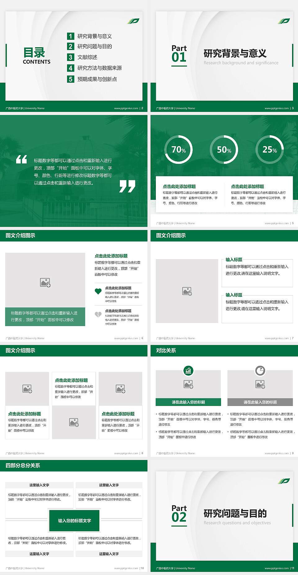 广西中医药大学硕士研究生/本科生毕业论文答辩/开题报告通用PPT模板下载4:3格式幻灯片预览图2