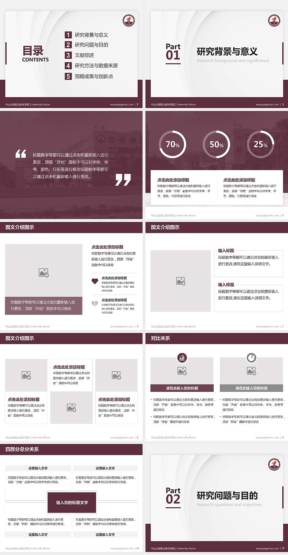 中山火炬职业技术学院硕士研究生/本科生毕业论文答辩/开题报告通用PPT模板下载4:3格式幻灯片预览图2