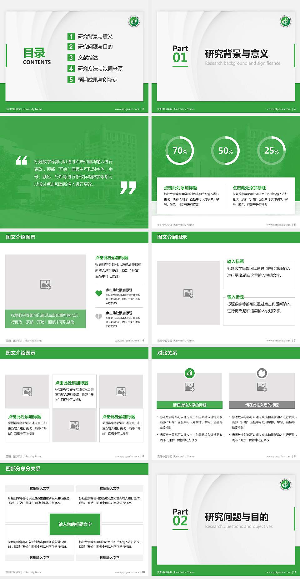 贵阳中医学院硕士研究生/本科生毕业论文答辩/开题报告通用PPT模板下载4:3格式幻灯片预览图2