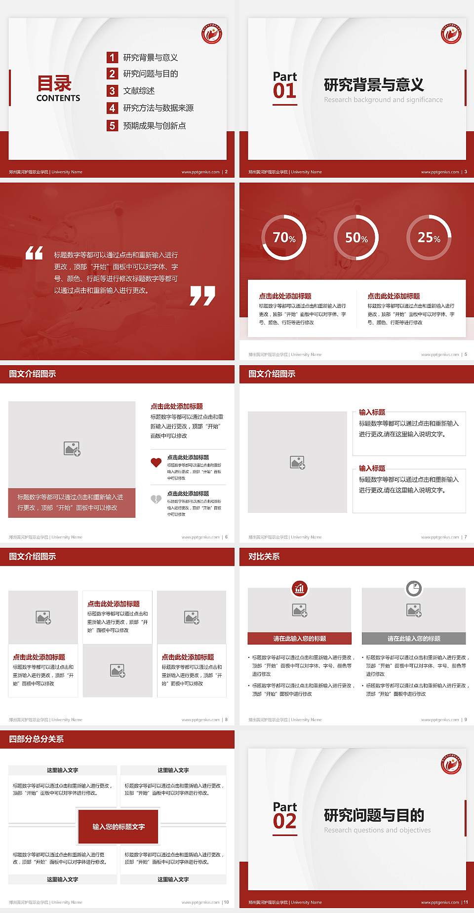 郑州黄河护理职业学院硕士研究生/本科生毕业论文答辩/开题报告通用PPT模板下载4:3格式幻灯片预览图2