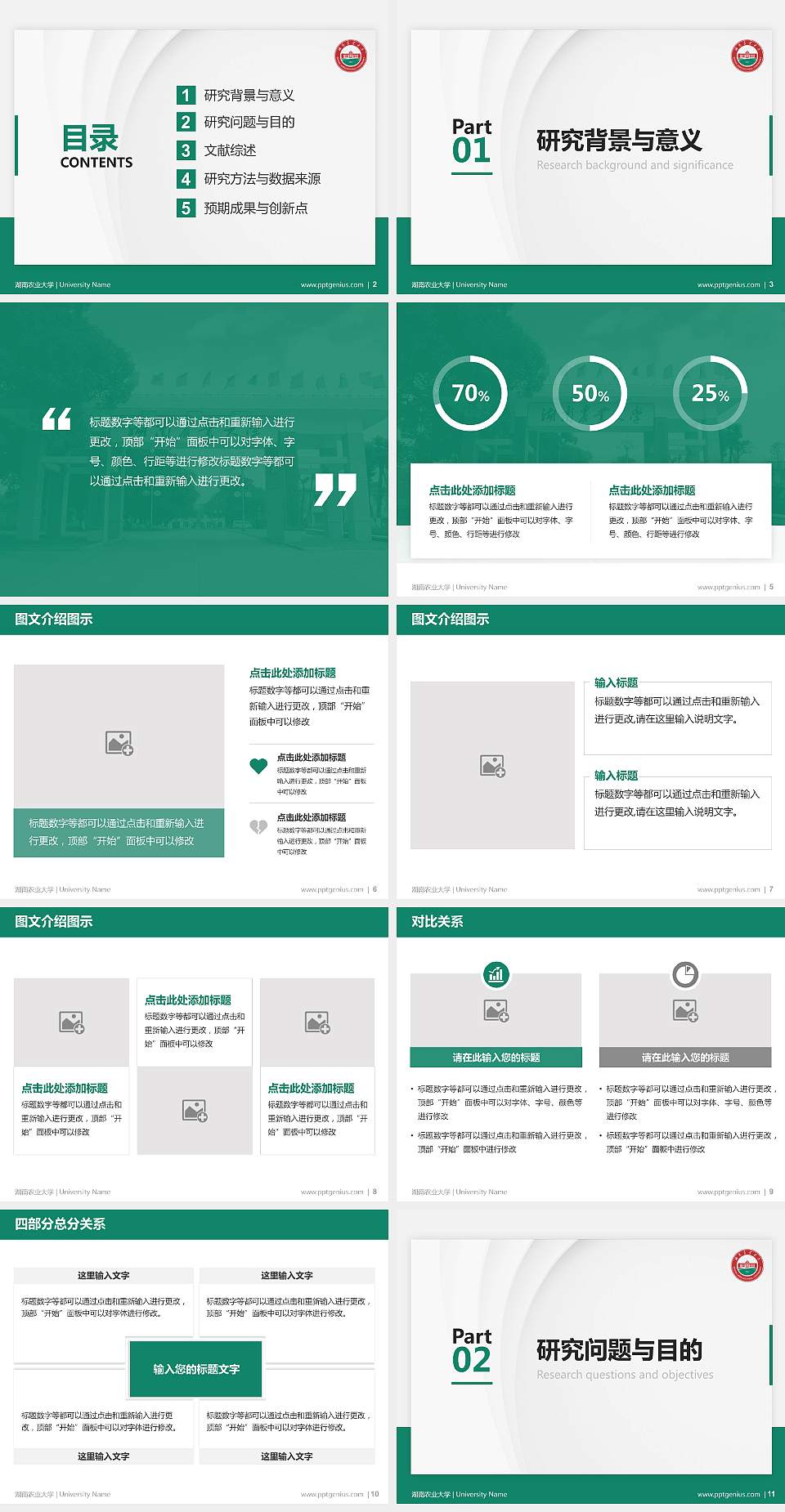 湖南农业大学硕士研究生/本科生毕业论文答辩/开题报告通用PPT模板下载4:3格式幻灯片预览图2