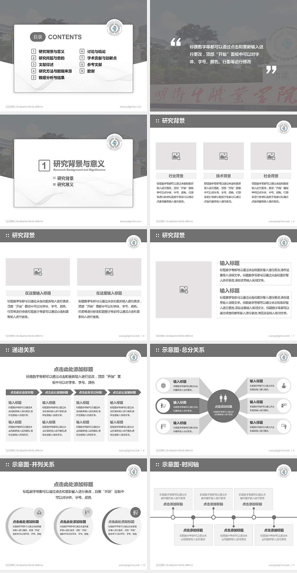 昆明卫生职业学院论文答辩标准PPT模板4:3格式幻灯片预览图2