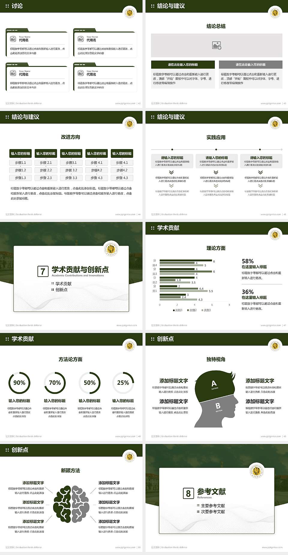 武警后勤学院论文答辩标准PPT模板4:3格式幻灯片预览图6